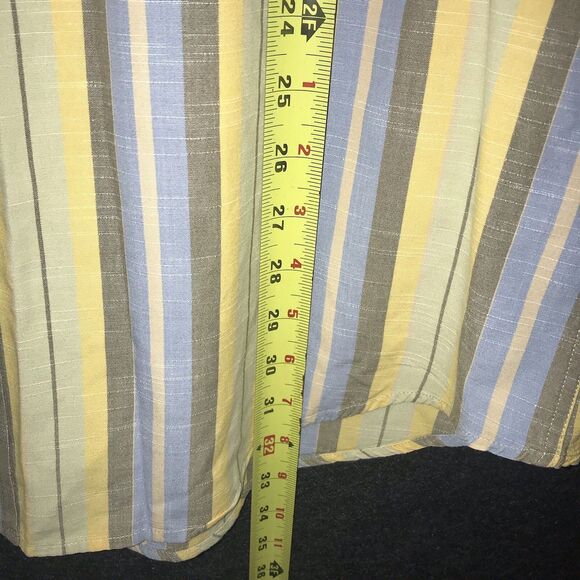 Faconnable Men's Casual Shirt Large Stripe Yellow Blue Grey Button Short Sleeve - Picture 11 of 11